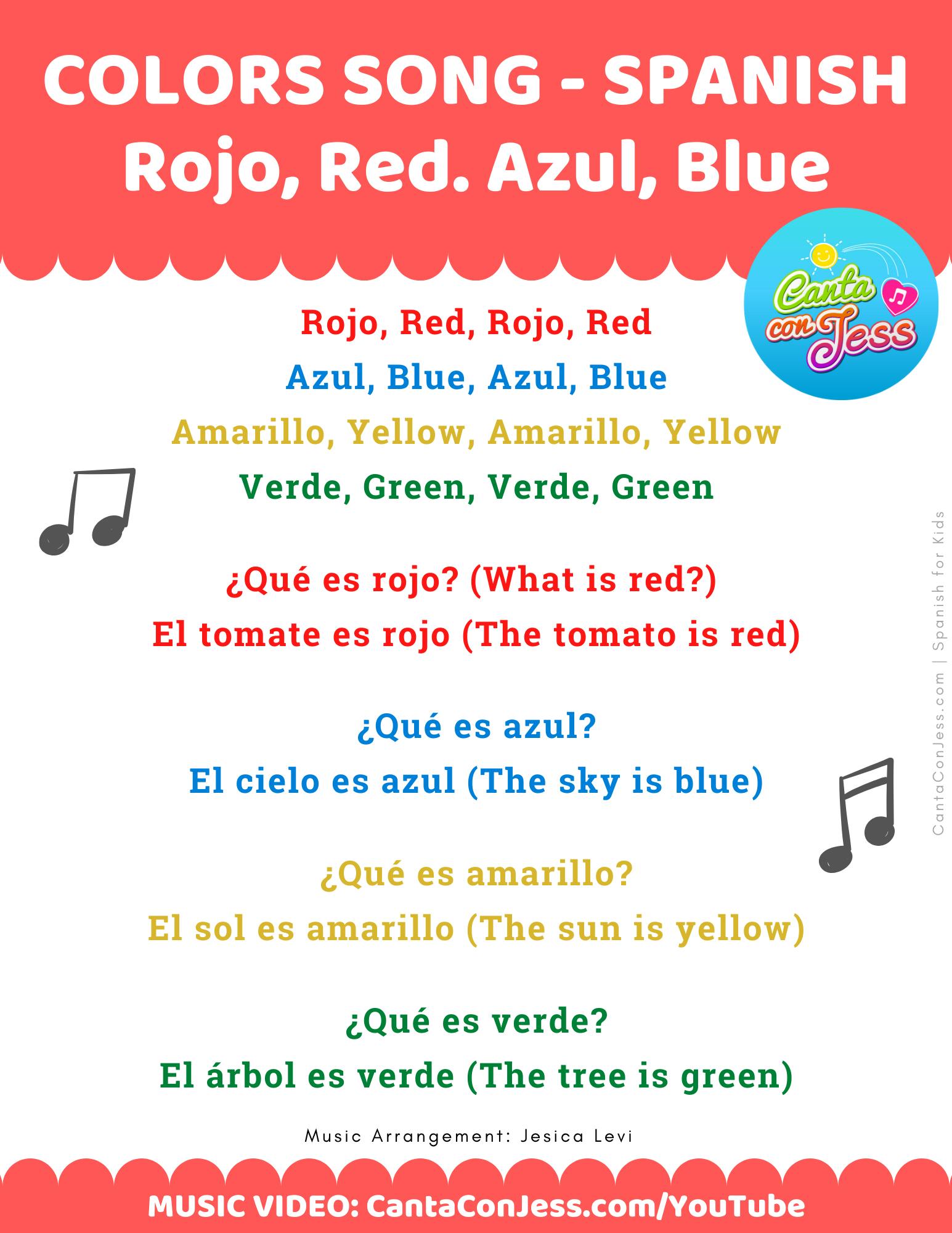 Colors in Spanish Song Rojo Red Azul Blue Video and Lyrics